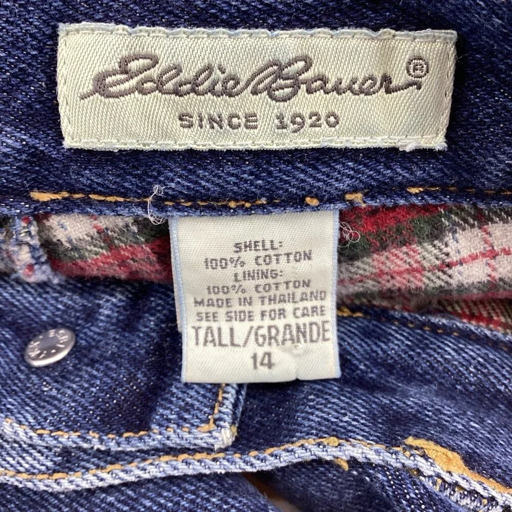 Eddie Bauer Women Flannel-Lined Denim Jean Boyfriend Relaxed Sz 14 Tall MSRP $99 - Picture 2 of 12